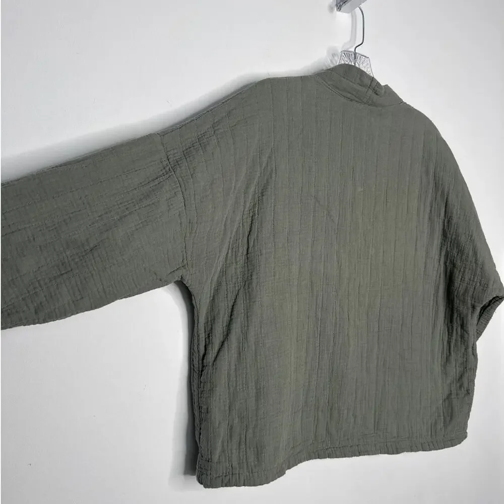 Moonsun Italian Gauze Cotton Olive Open Jacket open front pockets small